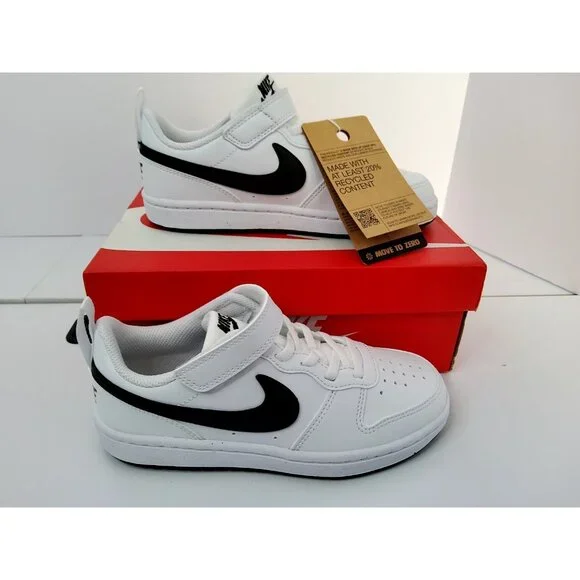 Nike Court Borough Low Recraft White Black Kids Preschool Casual Shoe DV5457-104 - Picture 2 of 9